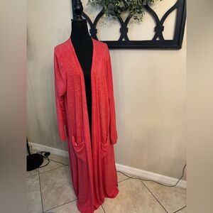 Lularoe Sarah Cardigan Red with white stripes size XL